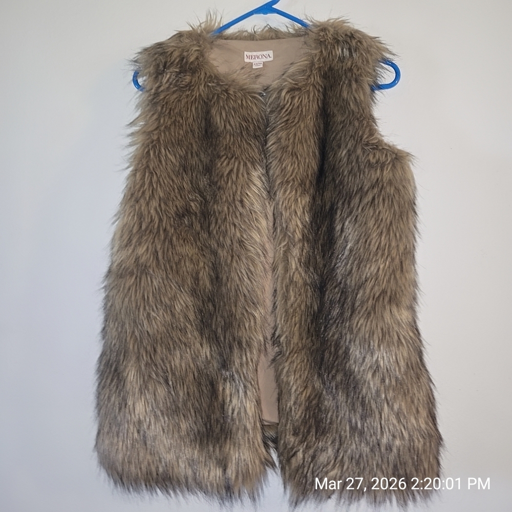 Merona Faux Fur Vest in Taupe Brown